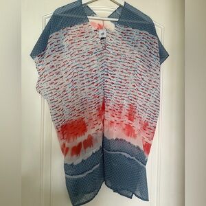 CAbi Blue White and Red Printed Swim Coverup